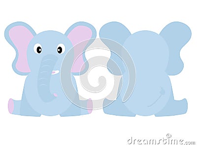 Cute elephant. Vector illustration of the animal, isolated on a white background. For cards for children`s holidays or drawing Vector Illustration