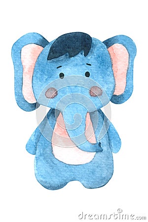 Cute Elephant watercolor isolated on white background , Hand drawn character for Kids, Greeting Card , Cases design, Stock Photo