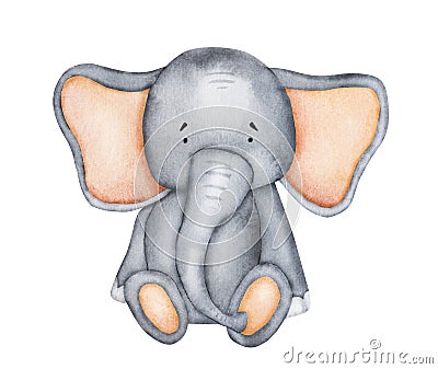 Cute watercolor elephant paintings for postcard Stock Photo