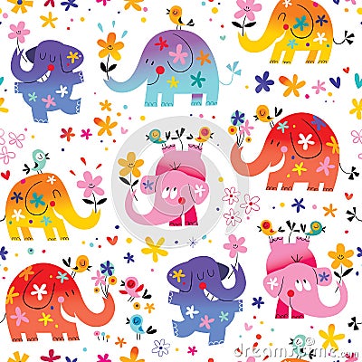 Cute elephants seamless pattern Vector Illustration