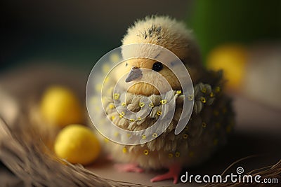 Embroided chick with easter eggs, generative ai Stock Photo