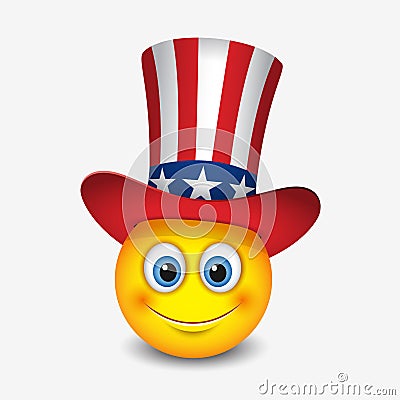 Cute emoticon with hat that symbolize flag of United States of America - smiley, emoji - vector illustration Vector Illustration