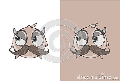 Cute emoticon with a mustache. Angry emoticon. Stock Photo