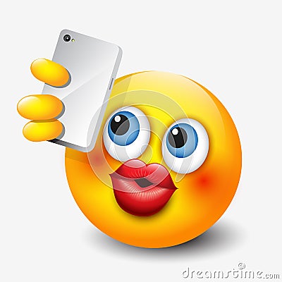 Cute emoticon taking selfie with his smartphone, emoji, smiley - vector illustration Vector Illustration