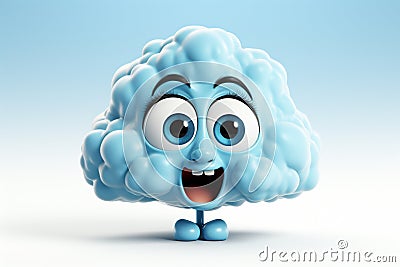 Cute emoticon thinking with blue cloud emoji 3d illustration 3d rendering on White Background Cartoon Illustration