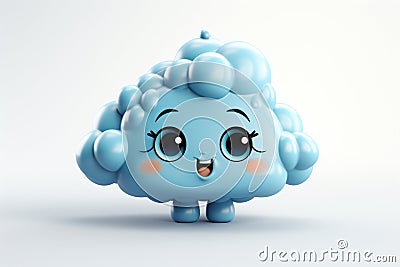 Cute emoticon thinking with blue cloud emoji 3d illustration 3d rendering on White Background Cartoon Illustration