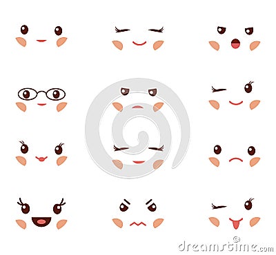 Cute emoticons with different emotions vector illustration. Vector set of emoji. Set of smiley different icons. Vector Illustration
