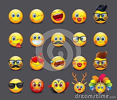 Cute emoticons set, emoji - illustration Vector Illustration
