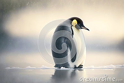 cute emperor penguin with gray backs basking in polar cold Stock Photo