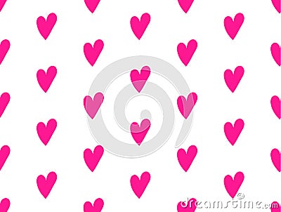 Romantic modern pattern with hand-drawn hearts in plastic pink color Vector Illustration