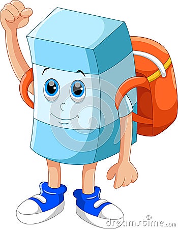 Cute eraser cartoon with backpack Cartoon Illustration