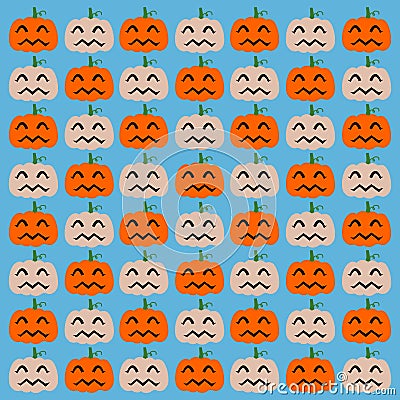 CUTE EVIL PUMPKIN HEADS ON BLUE PATTERN Vector Illustration