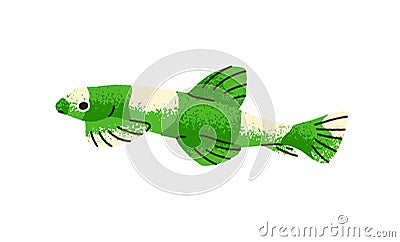 Cute exotic tropical fish swimming. Fancy fantasy sea water animal. Small aquarium species. Fantastic fictional marine Vector Illustration