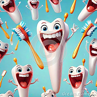 Cute face tooth mouth happy smiling clean toothbrush celebration Cartoon Illustration