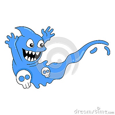 Cute face water monster trying to scare, doodle icon image kawaii Vector Illustration