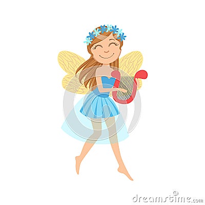Cute Fairy With Lira Girly Cartoon Character Vector Illustration