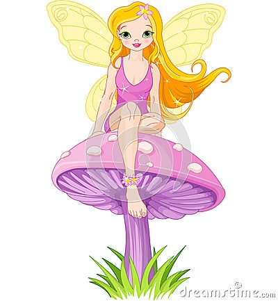 Cute Fairy on the Mushroom Vector Illustration