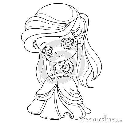 Cute fairy-tale Princess on a white background for coloring page, vector illustration Vector Illustration