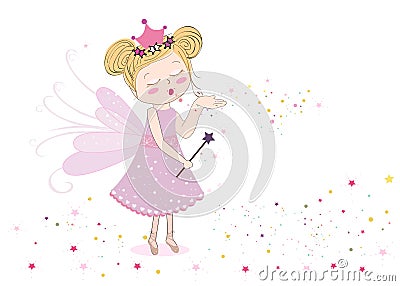 Cute fairy tale sending fairy dust Vector Illustration