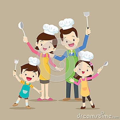 Cute family cooking Vector Illustration