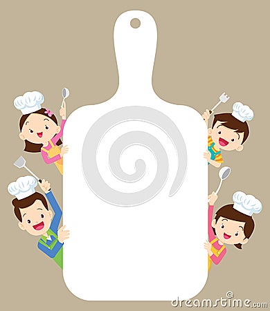 Cute family cooking with space frame Vector Illustration