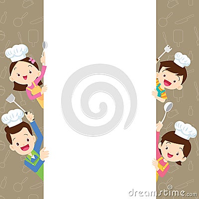 Cute family happy cooking with space frame Vector Illustration