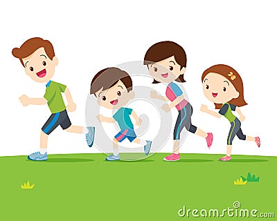 Cute family running together Vector Illustration