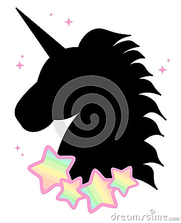 Cute fantasy black unicorn silhouette with rainbow stars illustration Cartoon Illustration