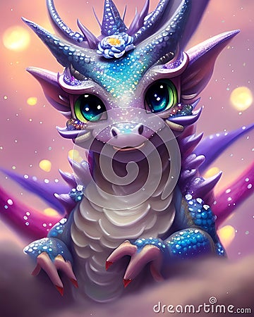 Cute Fantasy Blue Girl Dragon Stock Photo