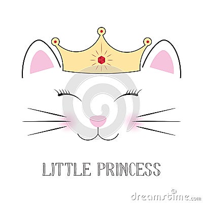 Cute fantasy cat princess . Sweet kids graphics for t-shirts. Vector Illustration