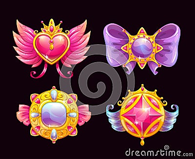 Cute fantasy decorative precious awards set. Vector Illustration