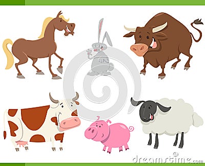 Cute farm animals cartoon set Vector Illustration