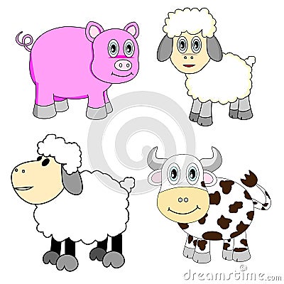 Cute Farm Animals Set Vector Illustration