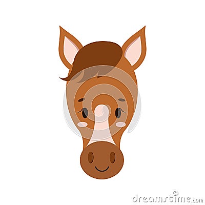 Cute farm horse face icon isolated on white background. Vector Illustration