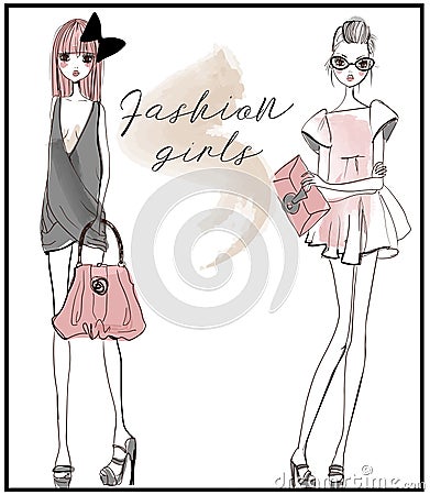 Cute fashion girls Vector Illustration