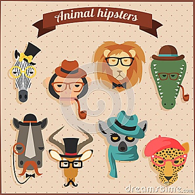 Cute fashion Hipster African Animals Vector Illustration