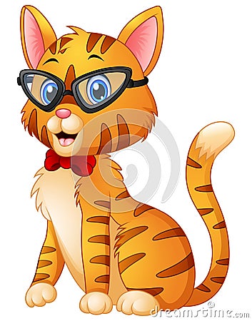 Cute fashion hipster cat with bow tie and glasses Vector Illustration