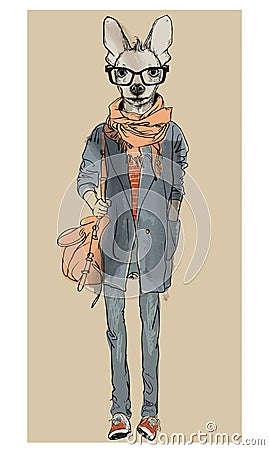 Cute fashion hipster dog Vector Illustration