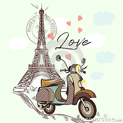 Cute fashion illustration with Eifel tower Cartoon Illustration