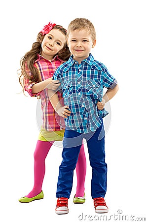 Cute fashion kids are standing together Stock Photo