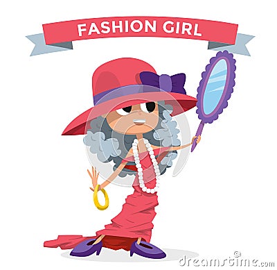 Cute fashion small girl clothing like mother Vector Illustration