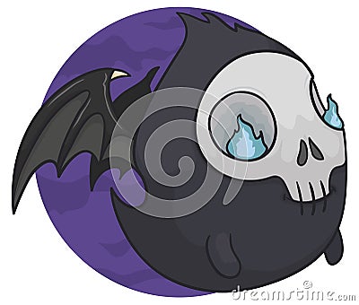 Cute Fat Ghost with Bat Wings and Skull Mask, Vector Illustration Vector Illustration