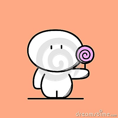 Cute fat man with candy Vector Illustration