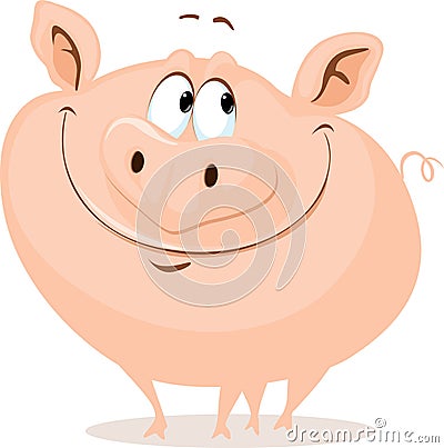 The Cute Fat Pig Smiling Vector Cartoon Illustration Vector Illustration