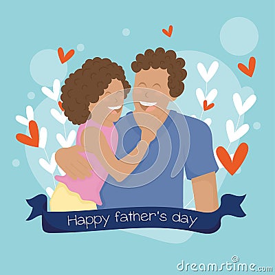 Cute father character being hugged by his daughter Happy father day Vector Cartoon Illustration