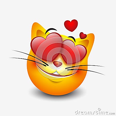 Cute feeling in love cat emoticon isolated on white background - vector illustration Vector Illustration