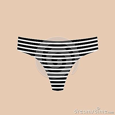 Cute female black and white striped panties. Trendy thongs icon. Women underwear element. Feminine symbol, template Vector Illustration