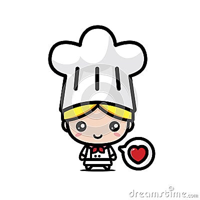 Cute female cartoon character becomes a chef wearing chef costume Vector Illustration