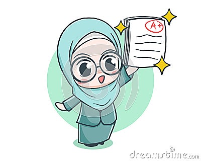 Cute female muslim teacher cartoon character Vector Illustration