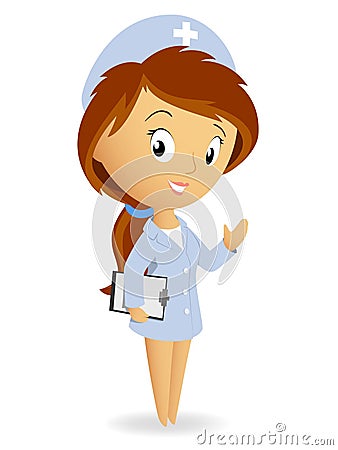 Cute female nurse with tablet notepad chart Vector Illustration